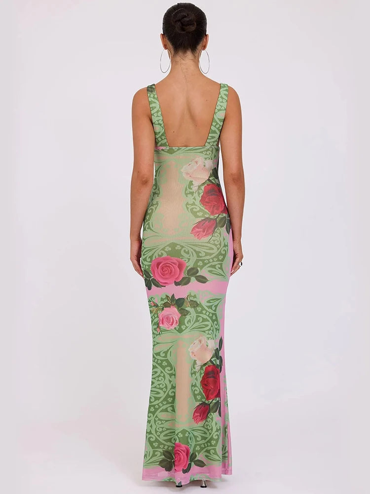 Green Sleeveless Backless dress