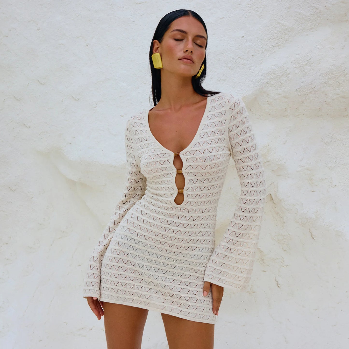 Long Sleeve High Waist Beach Dress
