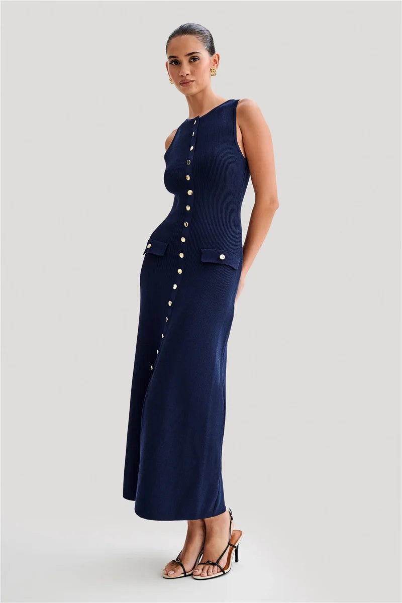 Elegant Sleeveless Buttoned Dress