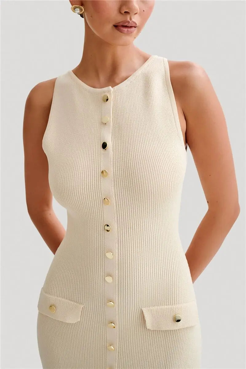 Elegant Sleeveless Buttoned Dress
