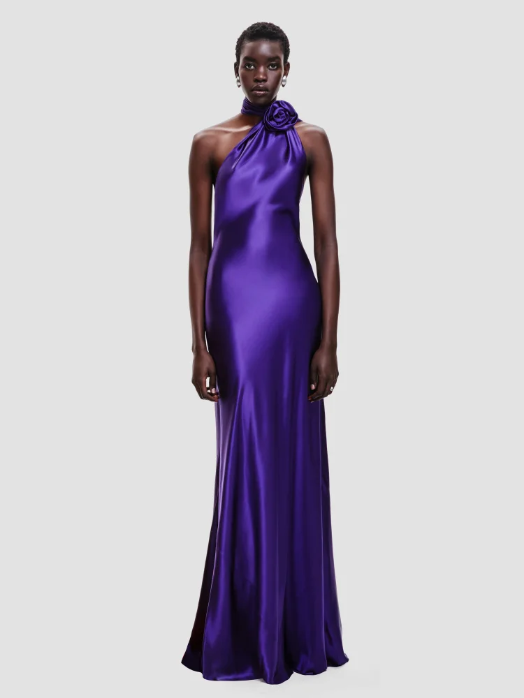 Flower Design Backless Long Dress