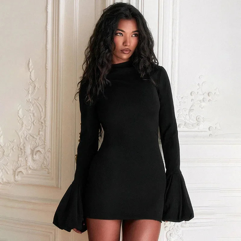 Sleeve Black Mini Dress