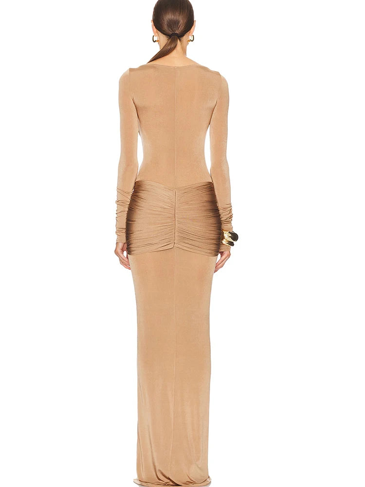 Neck Ruched Maxi Dress