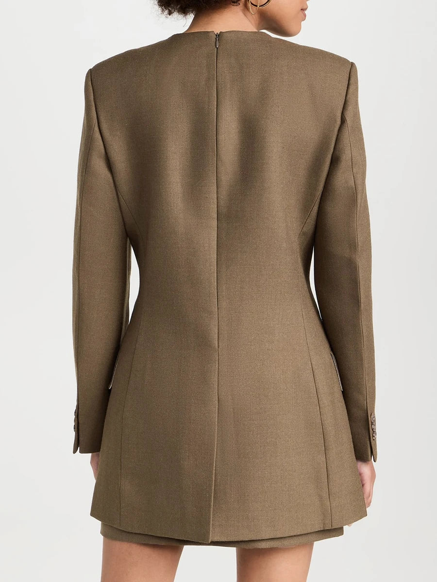 Neck Long Sleeve Single Button Blazers.