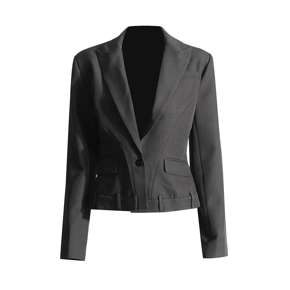 Two Piece Set Notched Collar Long Sleeve Blazer High Waist Wide Leg Pant