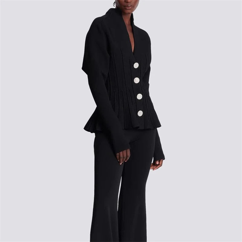 crystal button waist knitted top