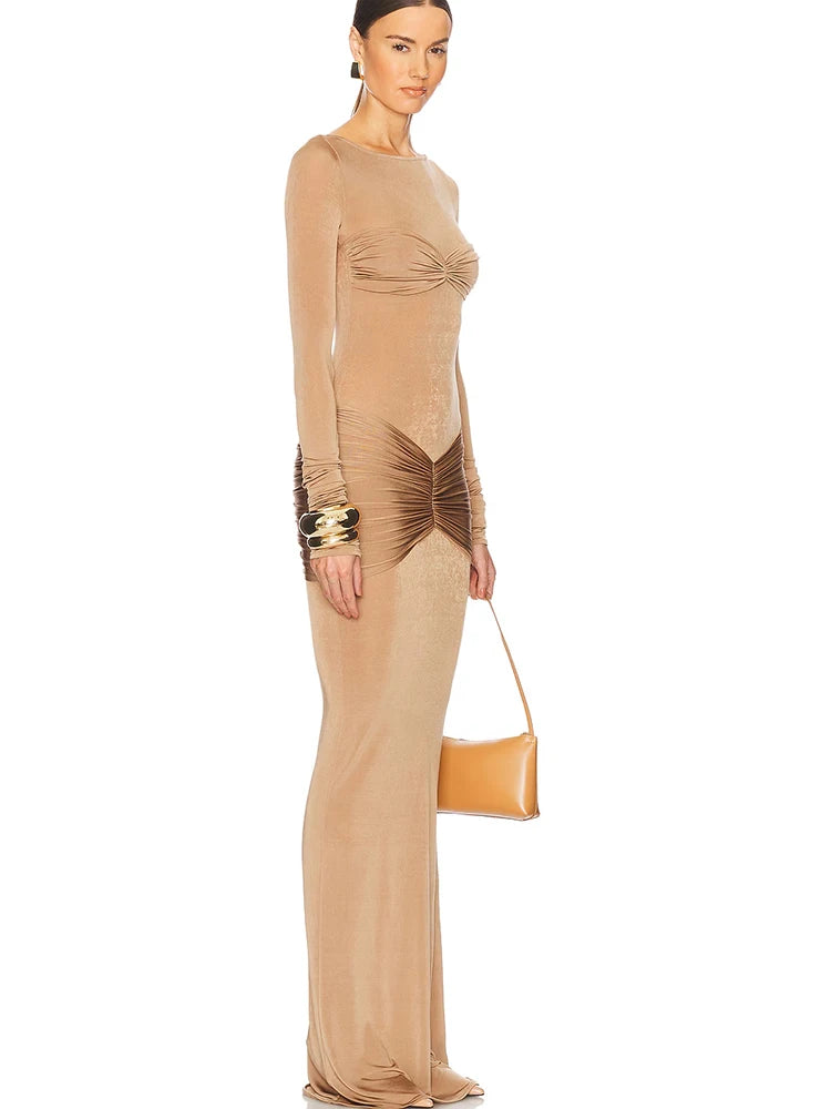 Neck Ruched Maxi Dress