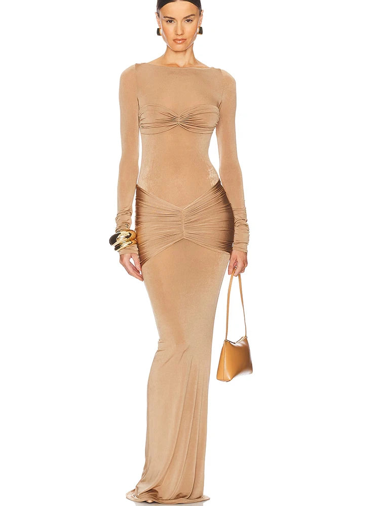 Neck Ruched Maxi Dress