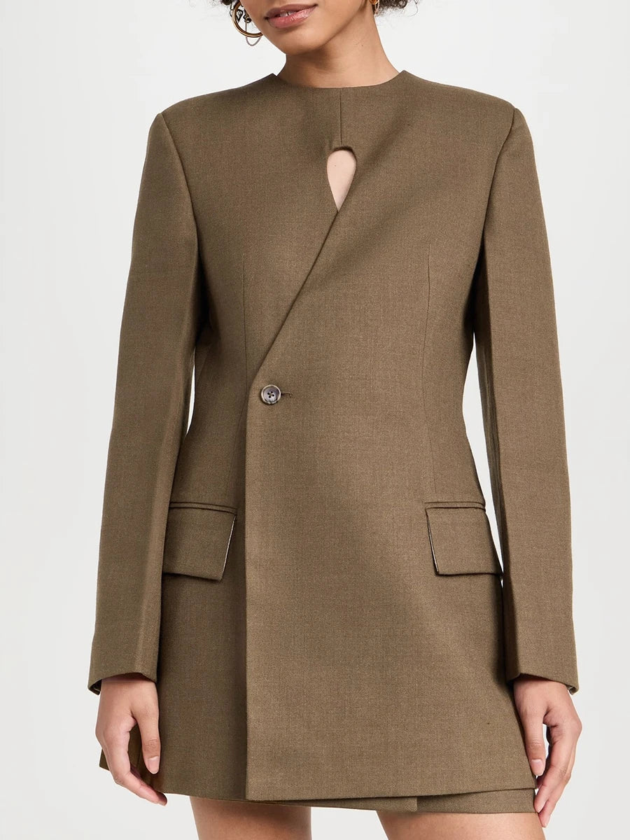 Neck Long Sleeve Single Button Blazers.