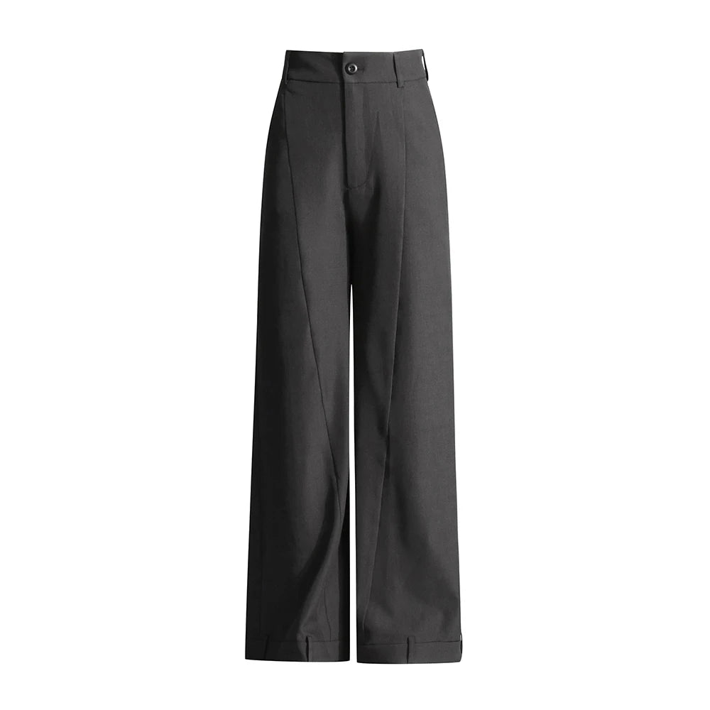 Two Piece Set Notched Collar Long Sleeve Blazer High Waist Wide Leg Pant