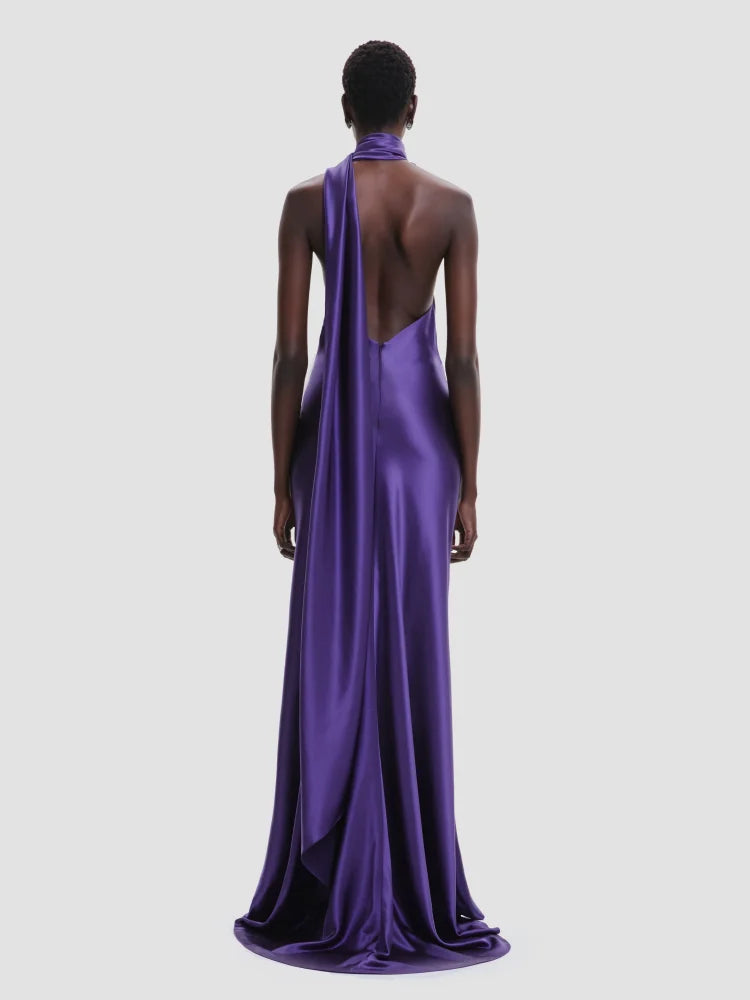 Flower Design Backless Long Dress