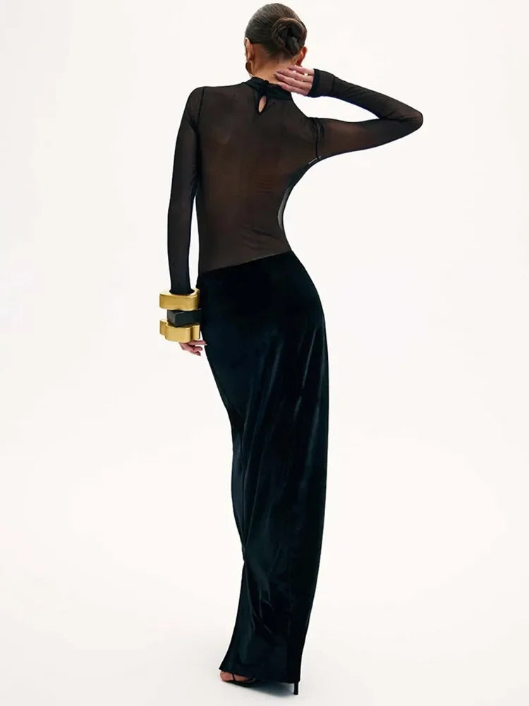Black Long Sleeve See Through Dress