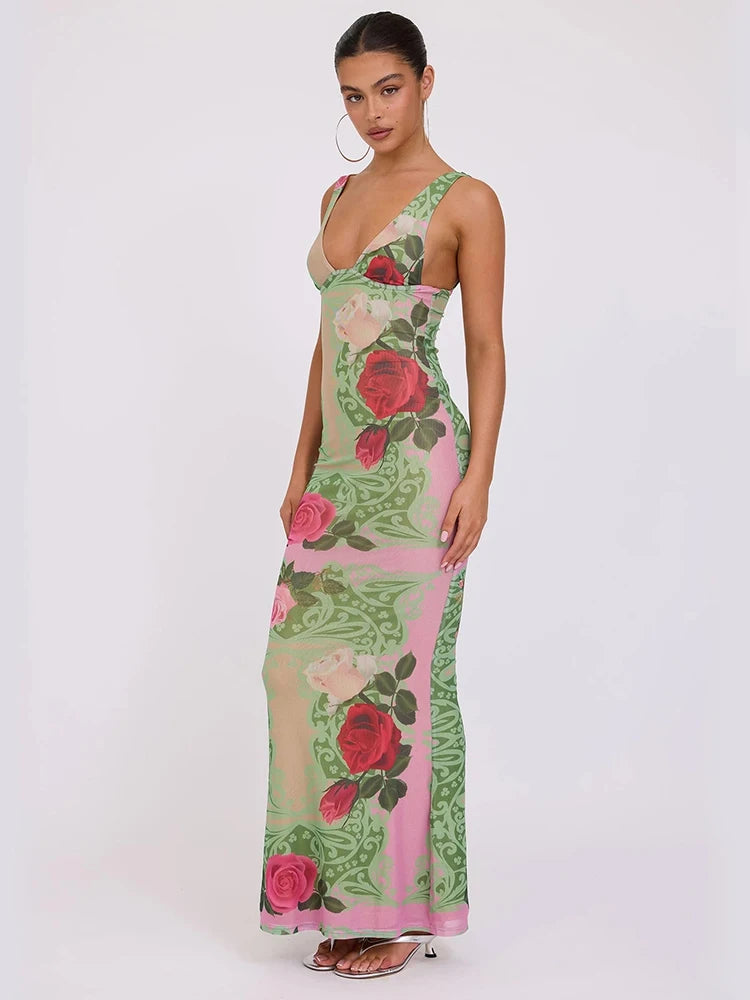 Green Sleeveless Backless dress