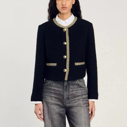 Round neck cardigan with long sleeves.