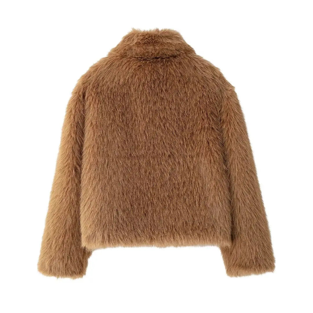 Casual Solid Color Hairy Collar Coat