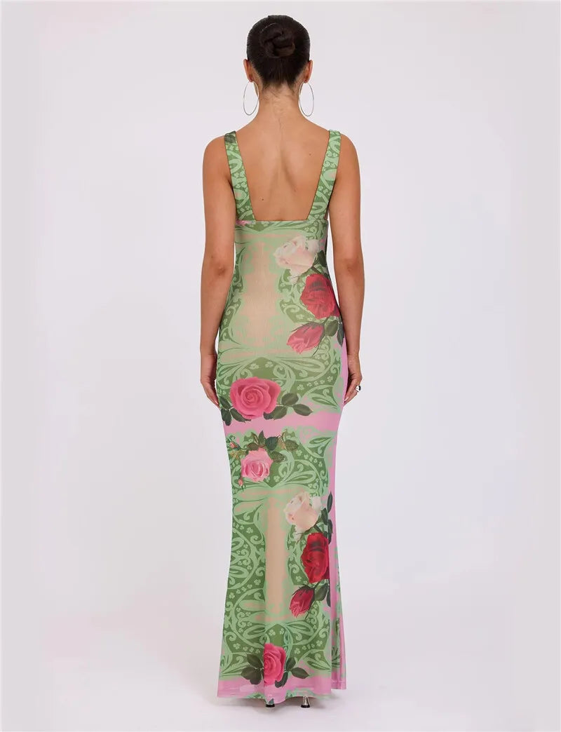 Green Sleeveless Backless dress