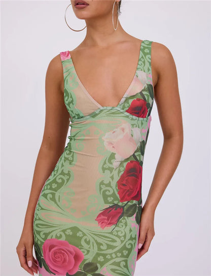 Green Sleeveless Backless dress