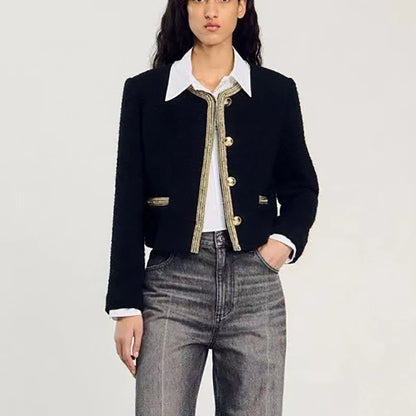Round neck cardigan with long sleeves.