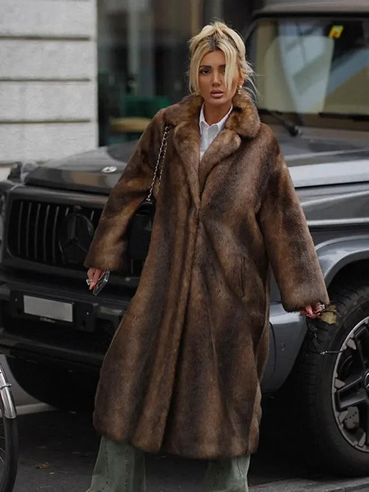 Dark Brown Faux Fur Long coat