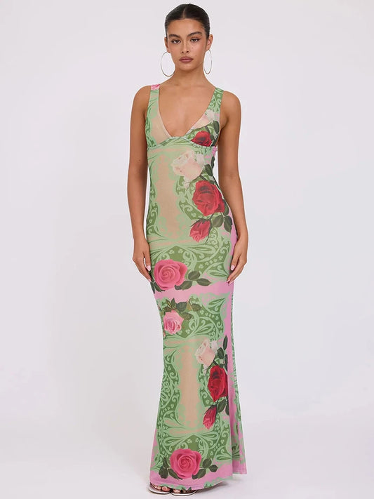 Green Sleeveless Backless dress