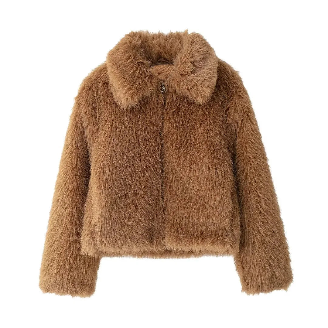 Casual Solid Color Hairy Collar Coat