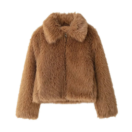 Casual Solid Color Hairy Collar Coat