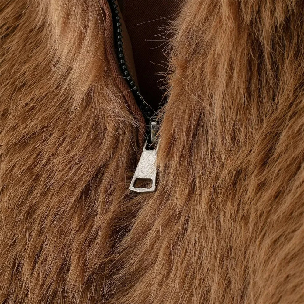 Casual Solid Color Hairy Collar Coat