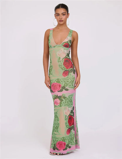 Green Sleeveless Backless dress