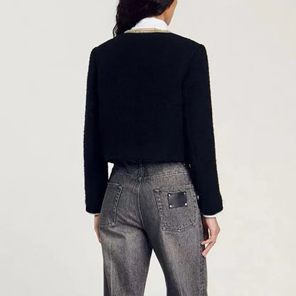 Round neck cardigan with long sleeves.