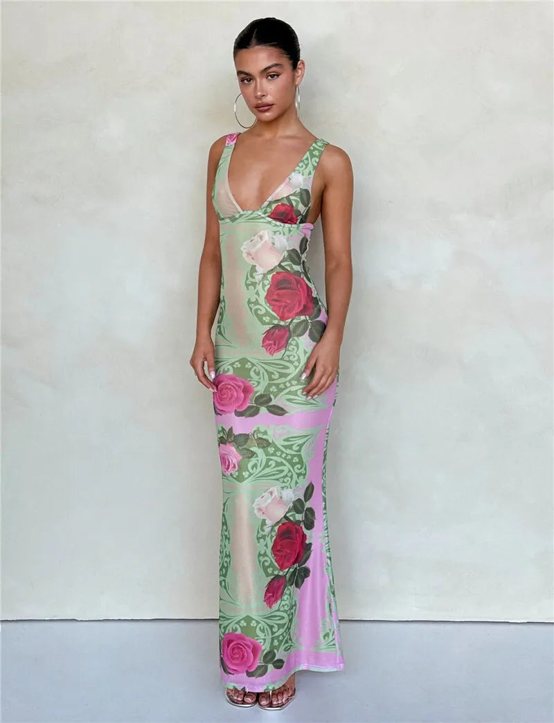 Green Sleeveless Backless dress